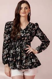 Women's Casual Puff Sleeves Floral Print